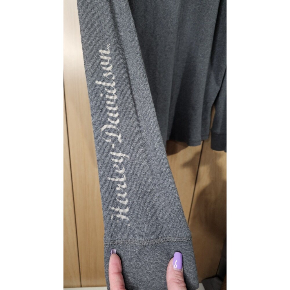 Harley Davidson Womens 1W Gray Thermal Henley Shirt Long Sleeve Motorcycle Logo - Picture 9 of 16